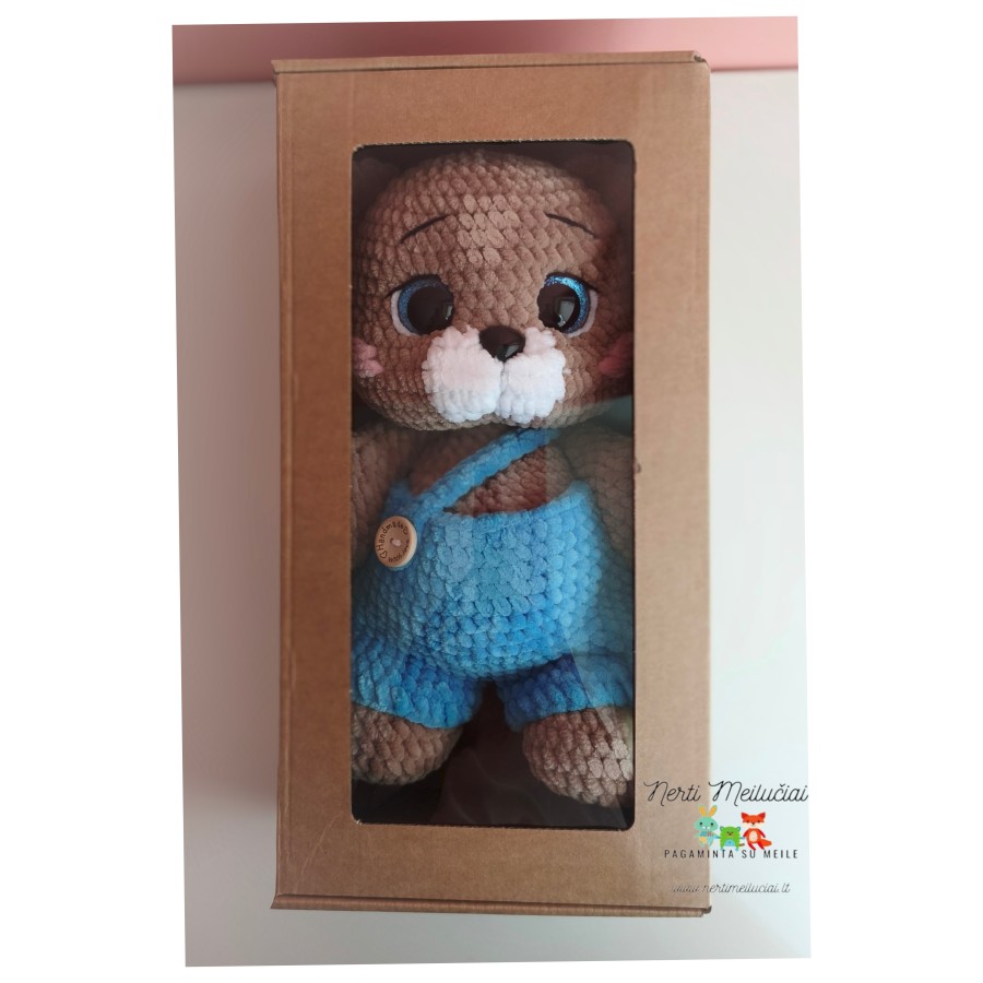Nertas meškiukas Timis su mėlynais šortukais   (28 cm)